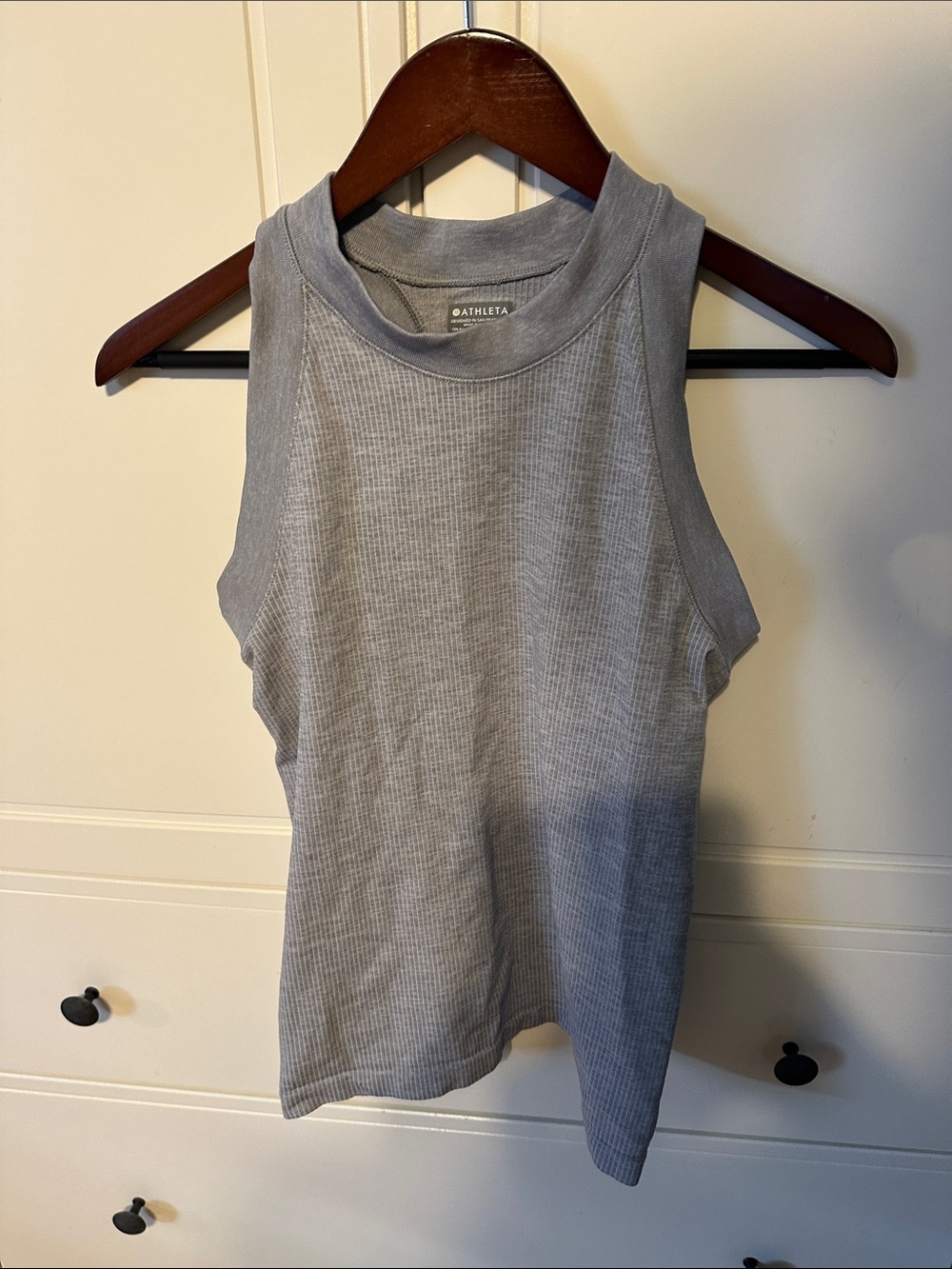 Athleta Gray Ribbed High-Neck Tank Top